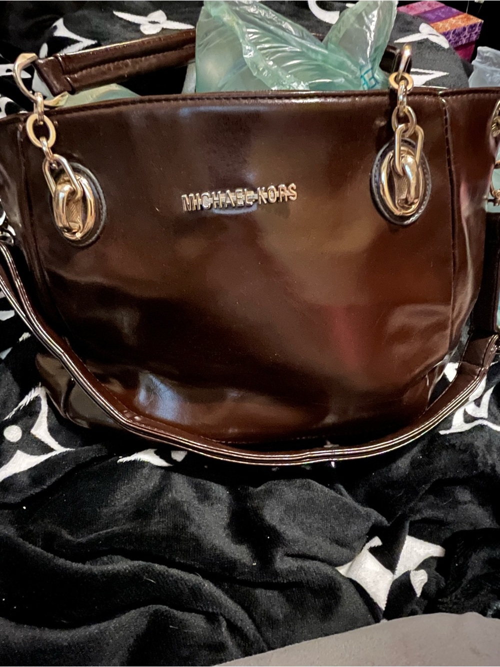 Michael Kors chocolate brown Leather Shoulder Bag with Gold Hardware